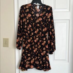 Abound Orange Brown Long Sleeve V-Neck Sundress